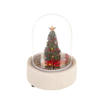 Glasskule med tog og juletre, med ledlys