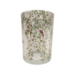 Lysglass i klart glass med Eføy og fugl