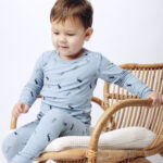 Langarmet trøye i bambus, blå med firfisler