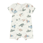 Kortermet drakt i bambus m/Ubåter, Naturhvit