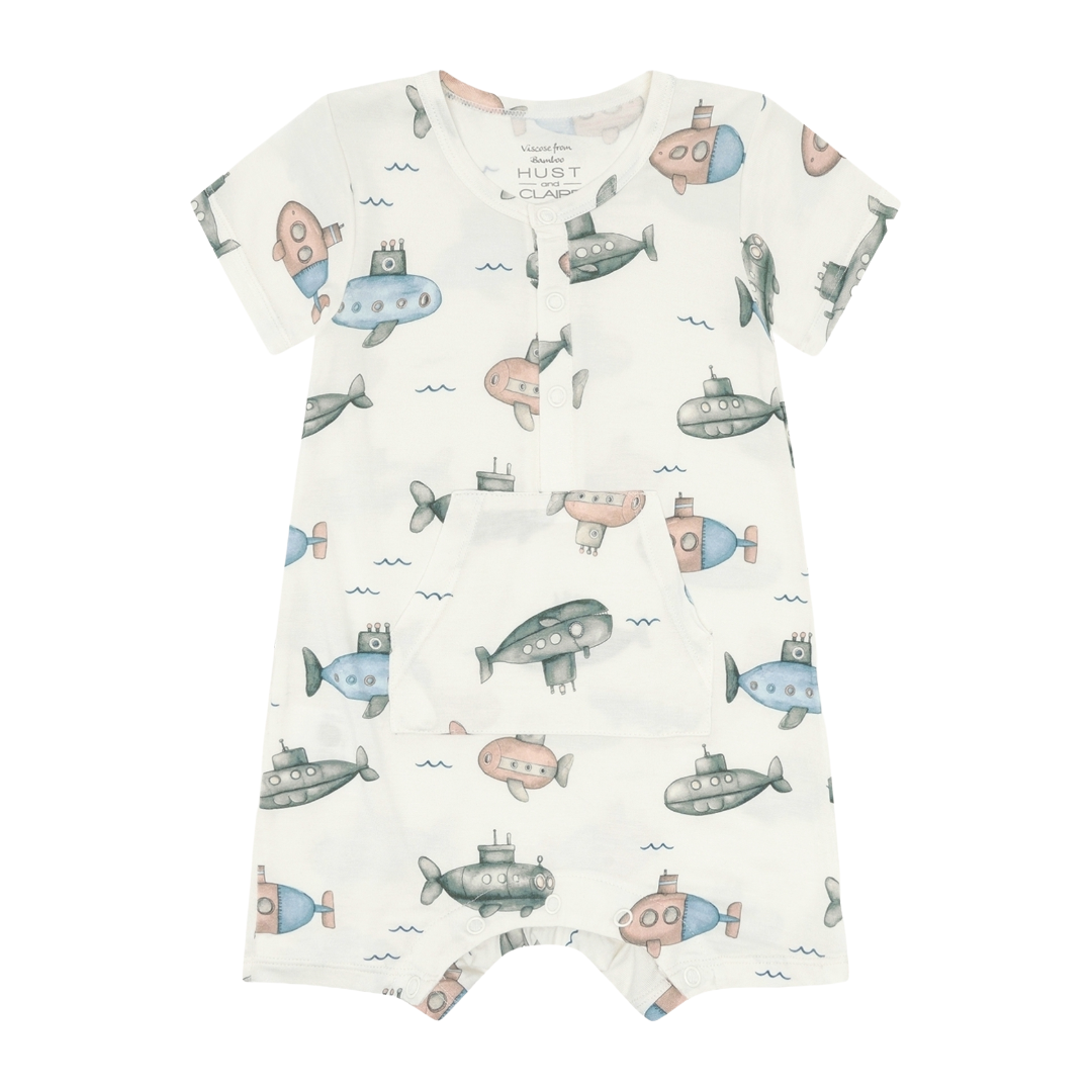 Hust & Claire bambus Kortermet drakt i bambus m/Ubåter, Naturhvit Kortermet drakt i bambus m/Ubåter, Naturhvit - Bilde 1