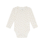 Langermet body i bambus m/blomster, Naturhvit