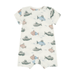 Kortermet drakt i bambus m/Ubåter, Naturhvit - Bilde 2