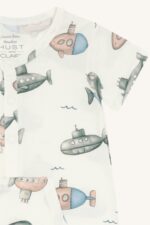 Kortermet drakt i bambus m/Ubåter, Naturhvit - Bilde 3