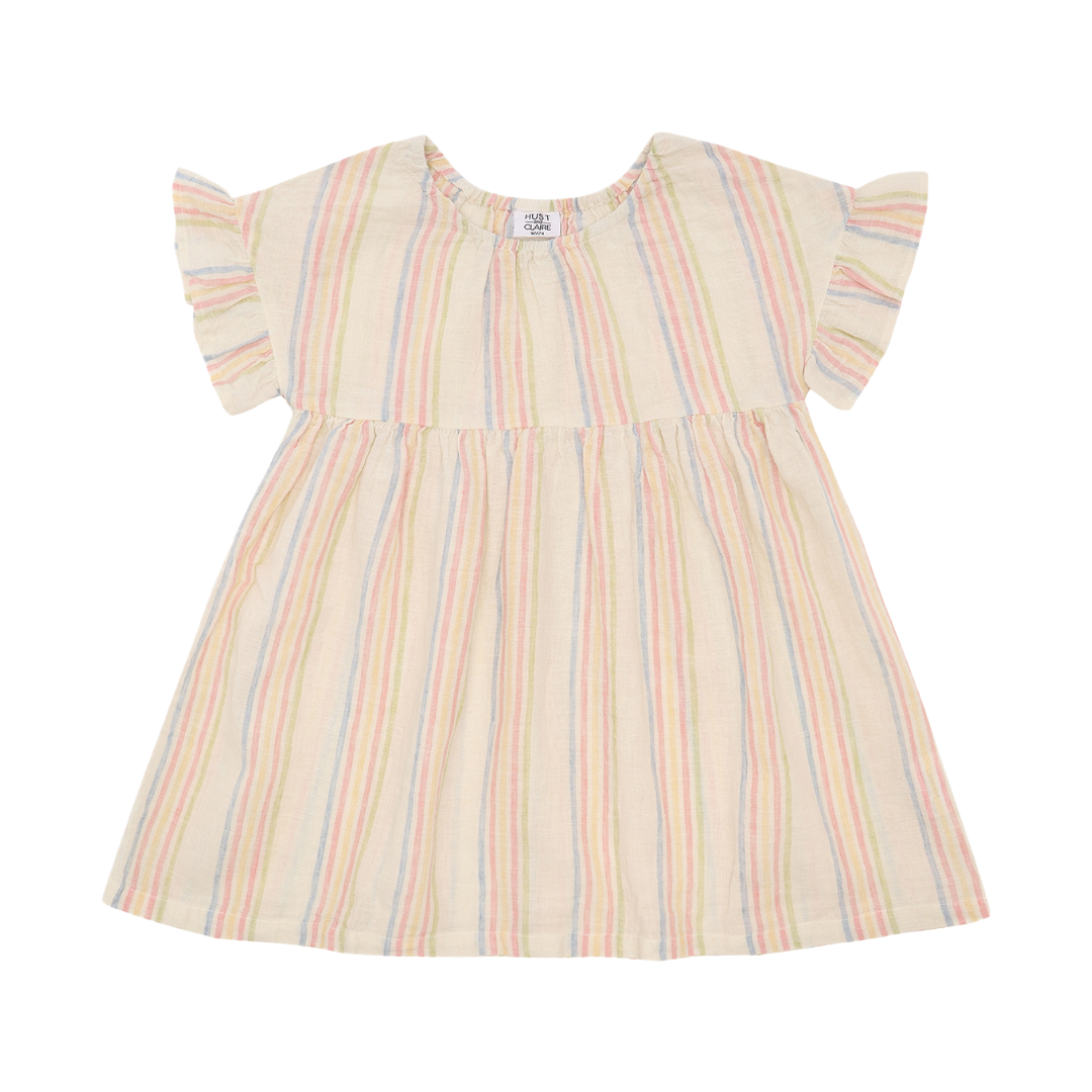 Hust & claire Stripete sommerkjole i Lin og Bomull, Lysegul m/striper - Bilde 1