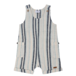 Stripete buksedress i bomull, beige/blå/grønn