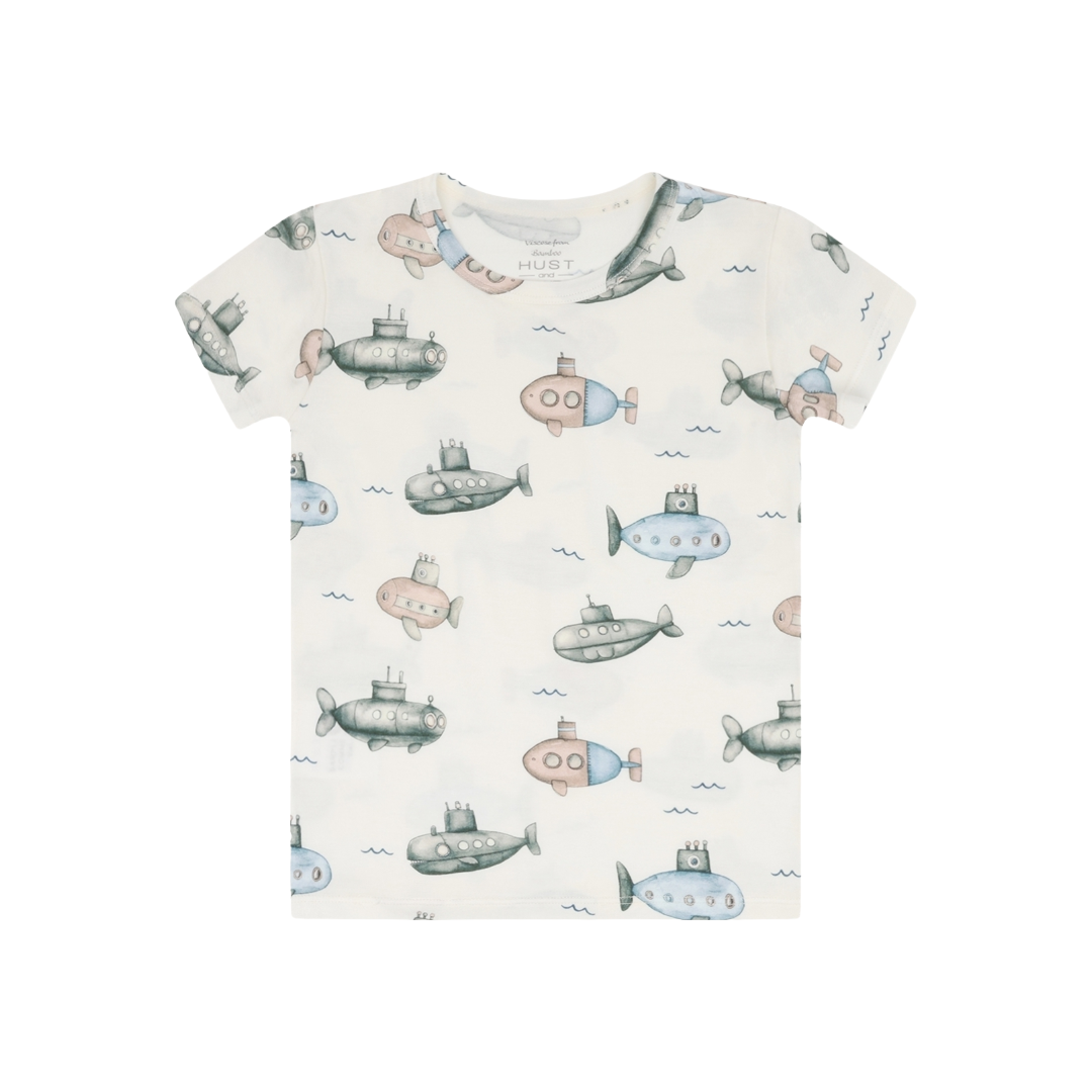 Hust & claire T-skjorte i bambus m/ubåter, Naturhvit - Bilde 1
