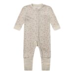 Heldress med glidelås, naturhvit med blomster