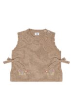 Vest med broderi og sløyfer, Beige
